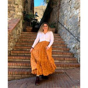 Free People Kerrigan Maxi Tiered Skirt Bohemian Fall Floral Leaf Leaves Small